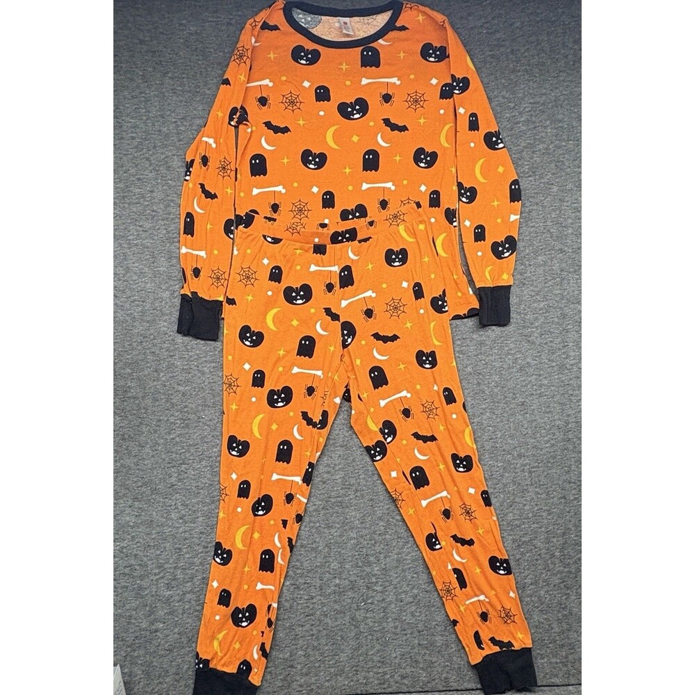 womens size small HALLOWEEN ORANGE PAJAMAS sleepwer PUMPKINS BATS 2 PC set cute